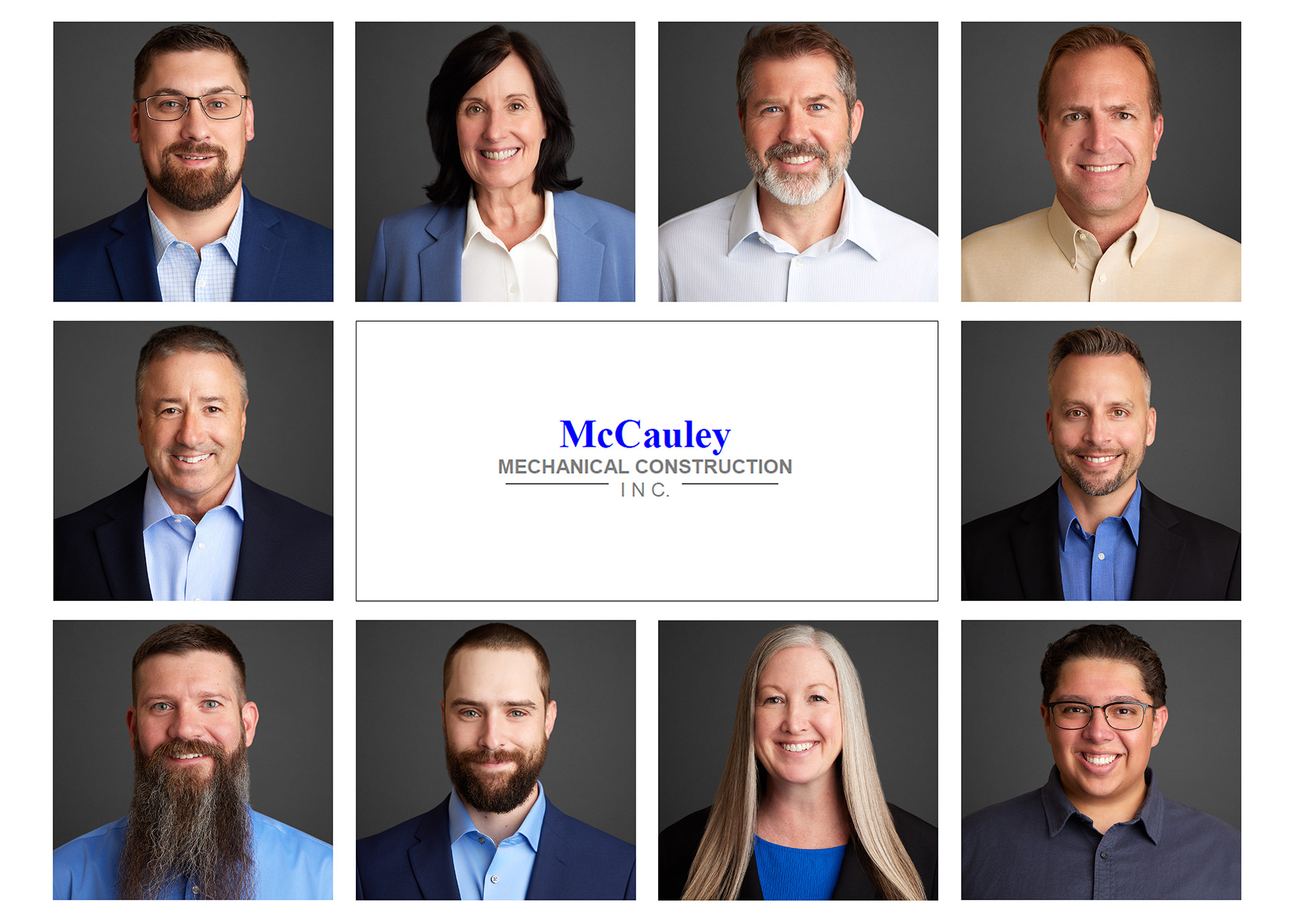Chicago professional team headshot collage photography for McCauley Mechanical Construction Inc